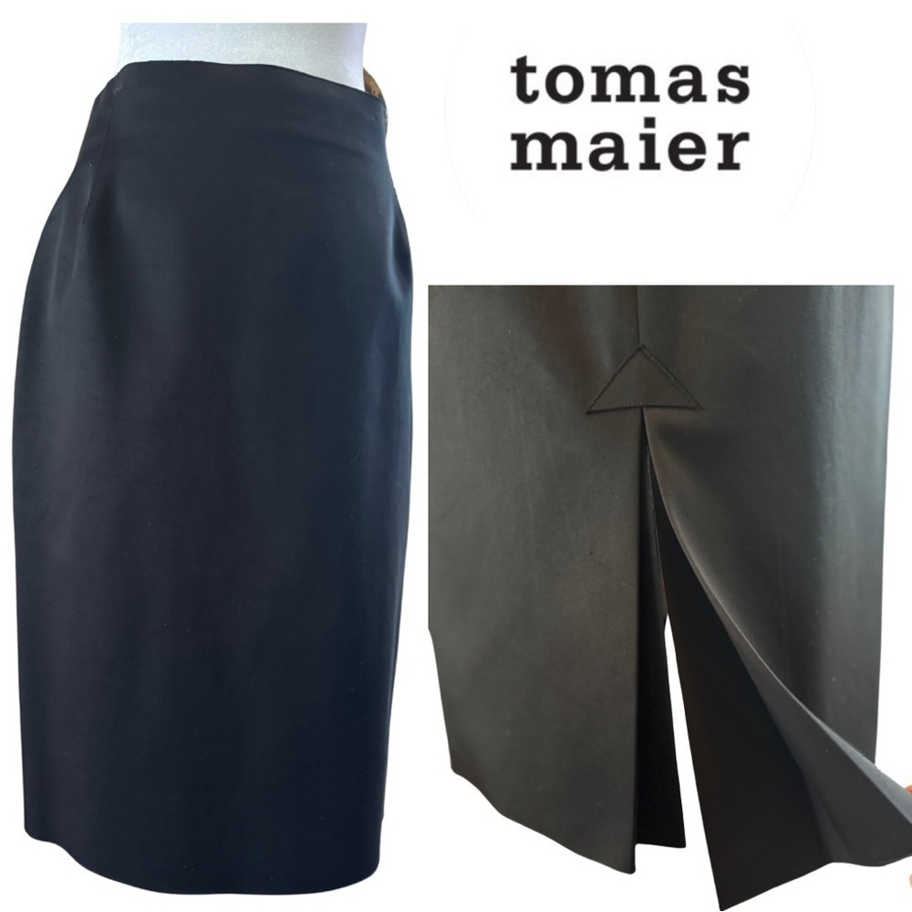 Tomas Maier Architectural Editorial Black Layered Split Vented Pencil Skirt 6 M